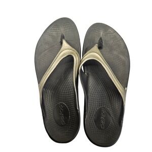 OOFOS Oolala Women's Sz 10 Luxe Black‎ Gold Recovery Thong Sandal #346